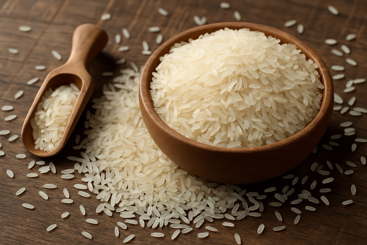 Uncooked rice grains piled in bulk for wholesale buyers
